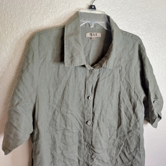 FLAX lagenlook button down shirt dress pockets sz L - Picture 2 of 10